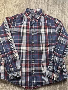 Eddie Bauer Shirt Mens Large Blue Plaid Flannel Long Sleeve Button Up Casual
